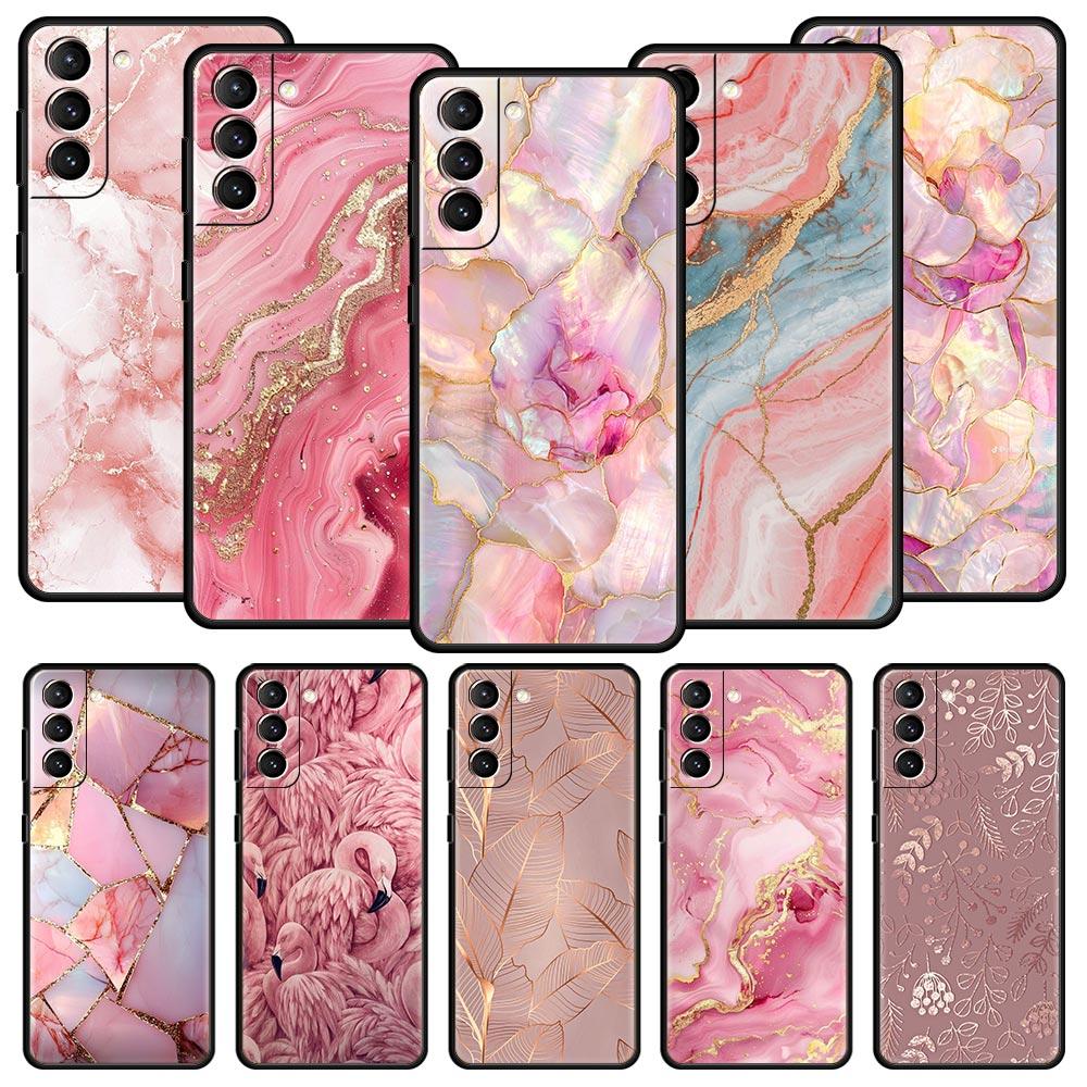 Fashion Gold Pink Marble Phone Case For Samsung Galaxy S26 Ultra S25 Plus S24 FE S23 S22 5G S21 S20 Cover Black Soft