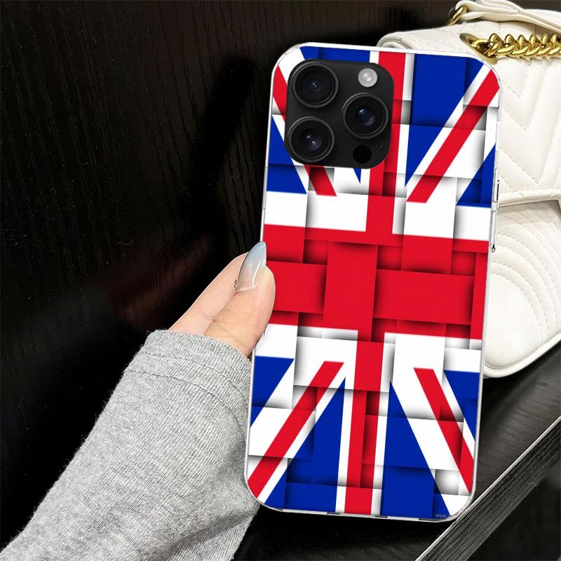 Custodia Bandiera Union Jack Inghilterra UK per iPhone 17 Air 16 16E 15 14 11 Pro Max Cover Morbida per Telefono 12 13 Mini 7 SE 2020 8 Silicone Nero