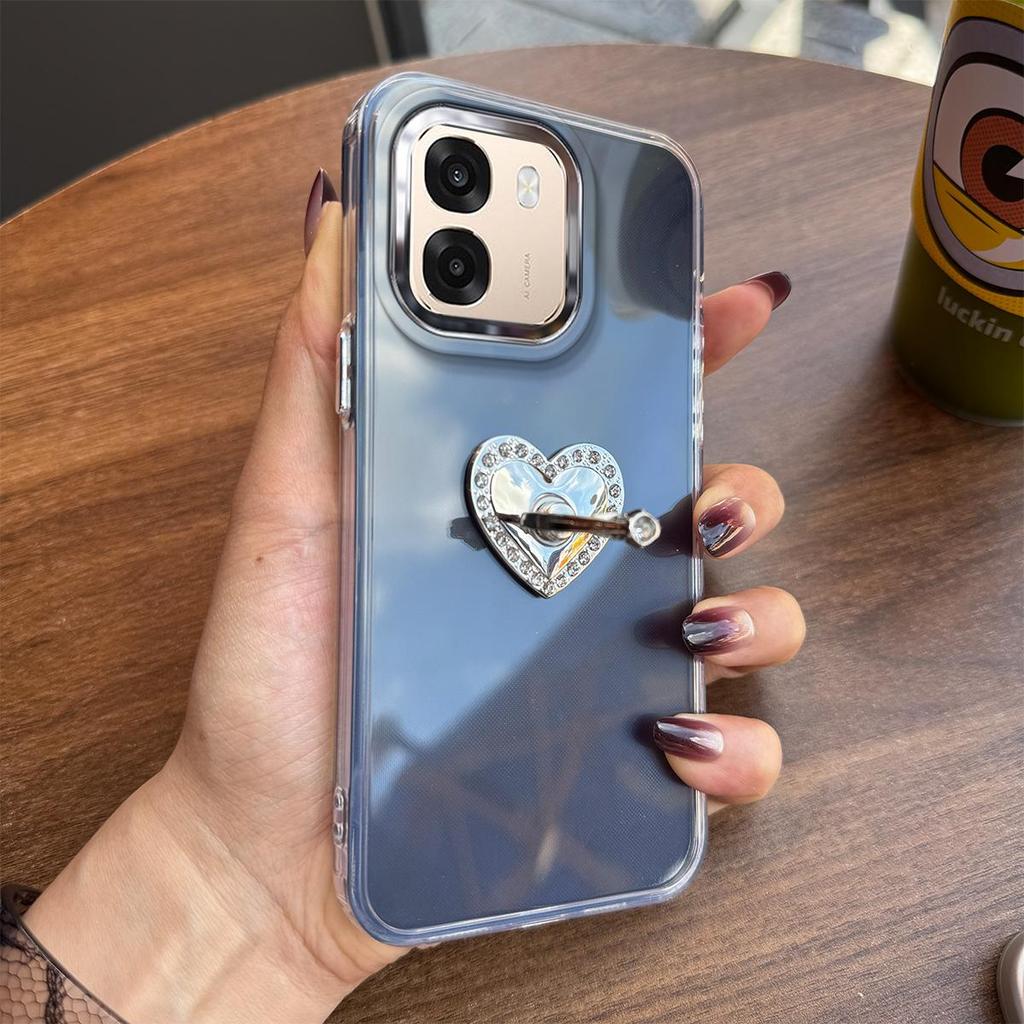 Luxury Bling Rhinestone Heart Ring Bracket Clear Phone Case for OPPO A6x 4G/5G,A6t Pro,A6,A6k Stand Cover
