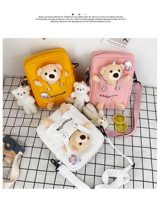 2025 Autumn and Winter Men and Women Cute Cartoon Fashion Trend Clothes Bear Bag Messenger Bag Shoulder Bag Square Bag Small Backpack