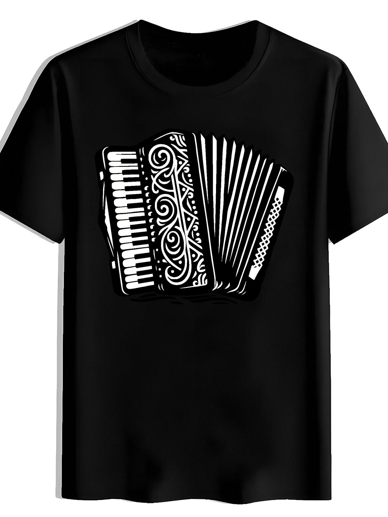 T-shirt Black & White Accordion Print - Polish-Inspired Mazurka & Waltz Music Patterns S