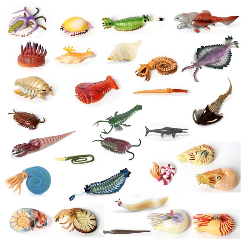 Plastový prehistorický mořský tvor Starověké kambrijské oceánské zvíře Nautilus, Trilobit, Bělozubec, Opabinia, Pikaia Mořské figurky Hračky
