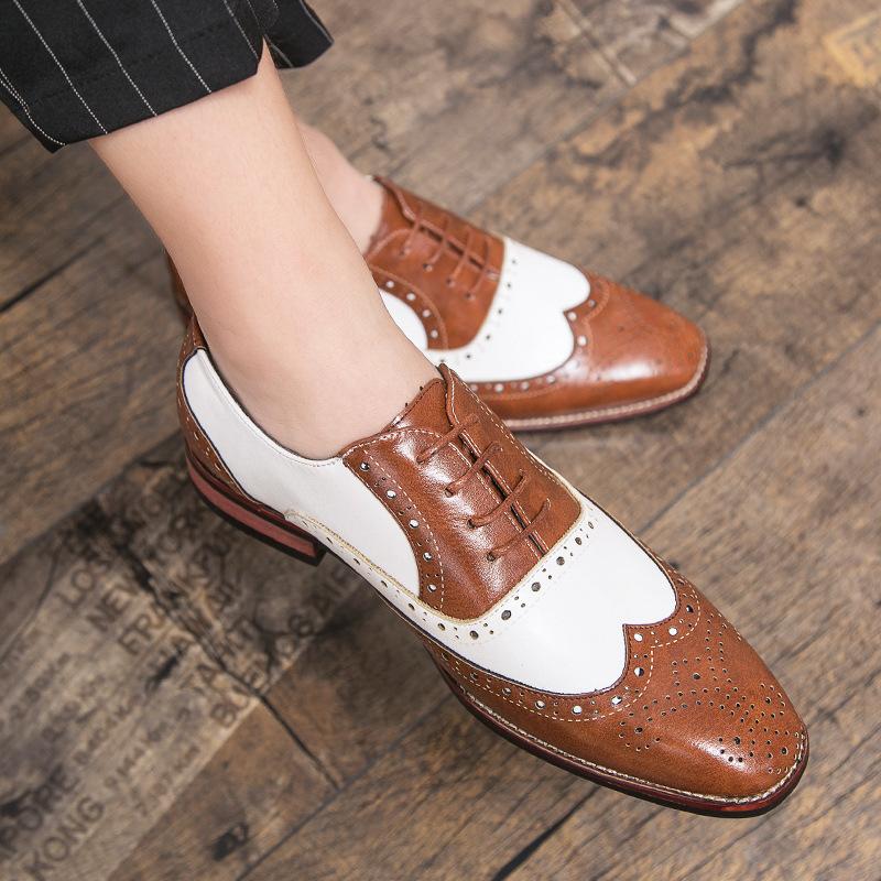 Herren Brock Lederschuhe Herren Britischer Stil Retro Graviert Farbpassend Freizeit Schuhe Studio Hochzeitsfoto Übergröße Herrenschuhe