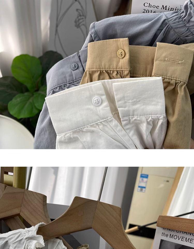 Women's Retro Cotton & Linen Lantern Sleeve Pullover with Lotus Leaf Collar