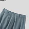 INCERUN Men Casual High Waist Zip-up Casual Baggy Long Pants Trousers