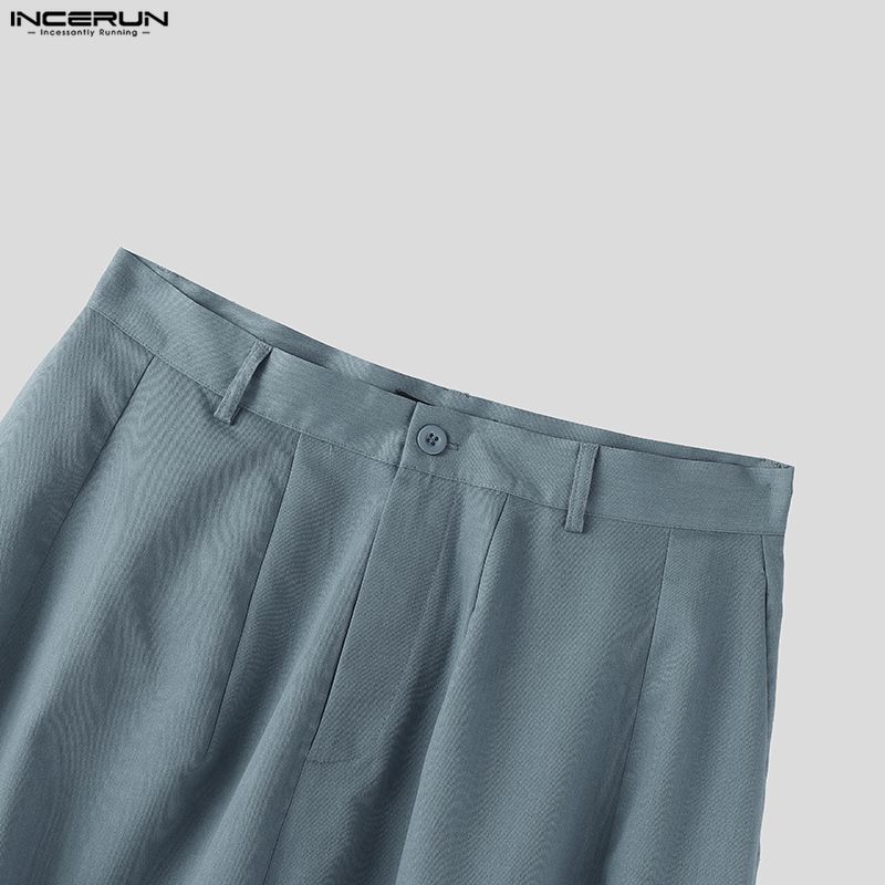INCERUN Men Casual High Waist Zip-up Casual Baggy Long Pants Trousers