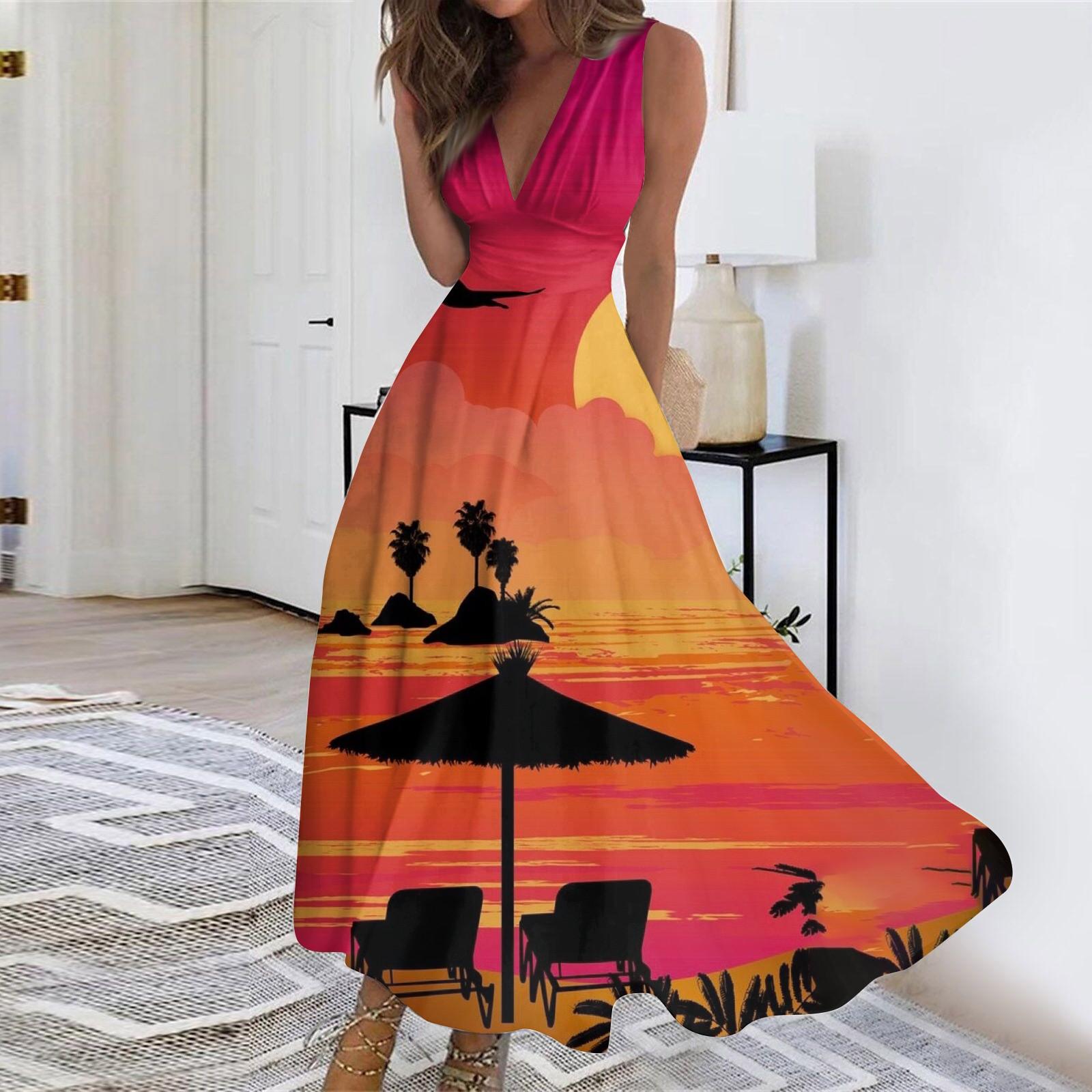 

Жіноча літня модна гавайська сукня з V-подібним вирізом без рукавів і зав’язкою на талії XL