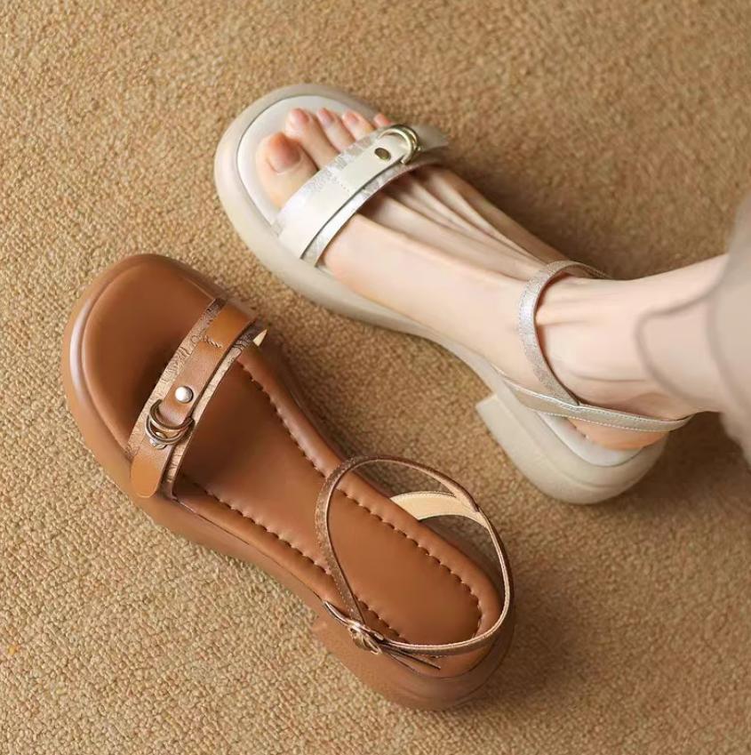 Summer Fashion New round head Stiletto Heel Shallow Mouth Breathable PU Comfortable Elegant Women's Shoes Sexy Sandals Slides