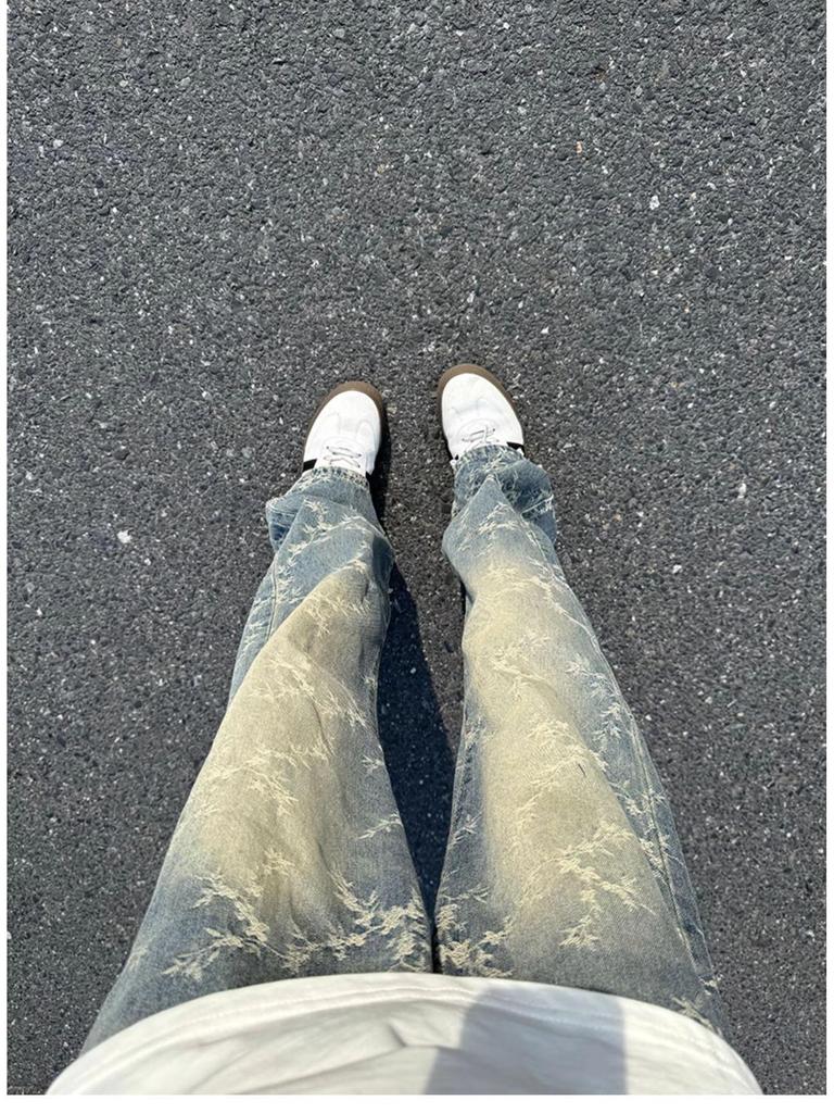 Pánské 2024 Podzimní Slim Straight Leg Prané Žakárové Džíny