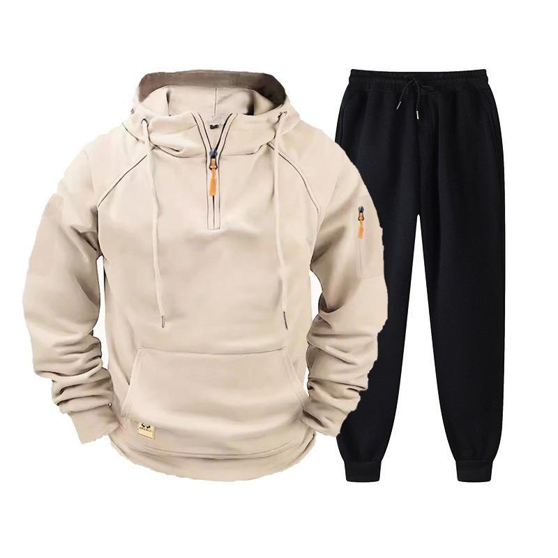 Men's Autumn and Winter Hooded Sweater Set Solid Color Casual Pocket Sweater Jumper Jacket Can Be Printed