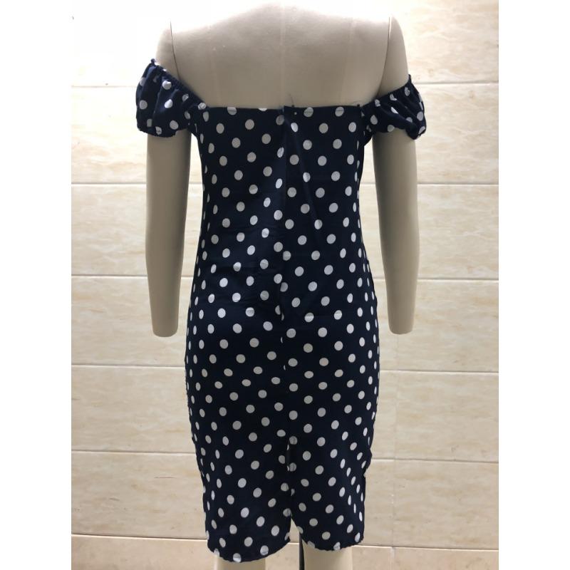 Women's Summer Sweetheart Strapless Polka Dot Line Shoulder Tight Bag Hip Sexy Side Slit Dress