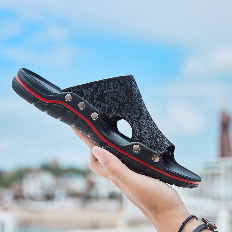 Fashion Simple Slip on Slippers New Genuine Leather Men Slippers Beach Shoes Men Summer Flat Heels Male Slides Luxury Plus Size 38-48