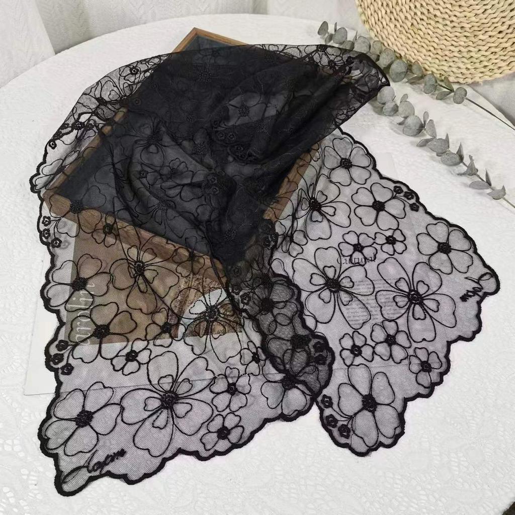 Korean Version Embroidery Lace Small Silk Scarf Spring and Summer Foreign Style Fashion Headscarf Headband Long Streamer