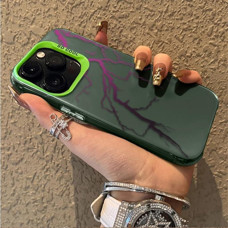Luxury Lightning Graphic Matte Hard Case for iPhone 16 15 14 13 12 11 Pro Max XS X XR 8 7 Plus Shockproof Plating Cover