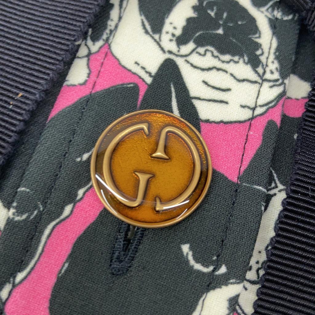 GUCCI 516826 2018 Black x Pink Silk Bulldog Dog Print Peter Pan Collar One-Piece dress 38 pink/blackUsed