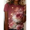 Damen Sommer Blumenprint Groß Locker Lässig T-Shirt Modisch Bequem Weich Atmungsaktiv Minimalistisch Täglich Kurzärmliges T-Shirt