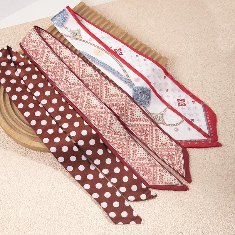 Women's Red Double-Sided Silk Scarf: Versatile Ribbon for Professional OL Wear or Headband, Perfect for Spring/Summer Korean Fashion.