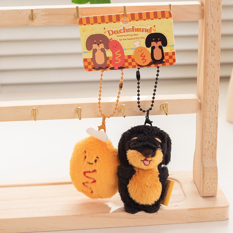 

Hamburger Car Key Ring Dachshund Phone Case Pendant Charm Plush Dog Keychain Women Style F