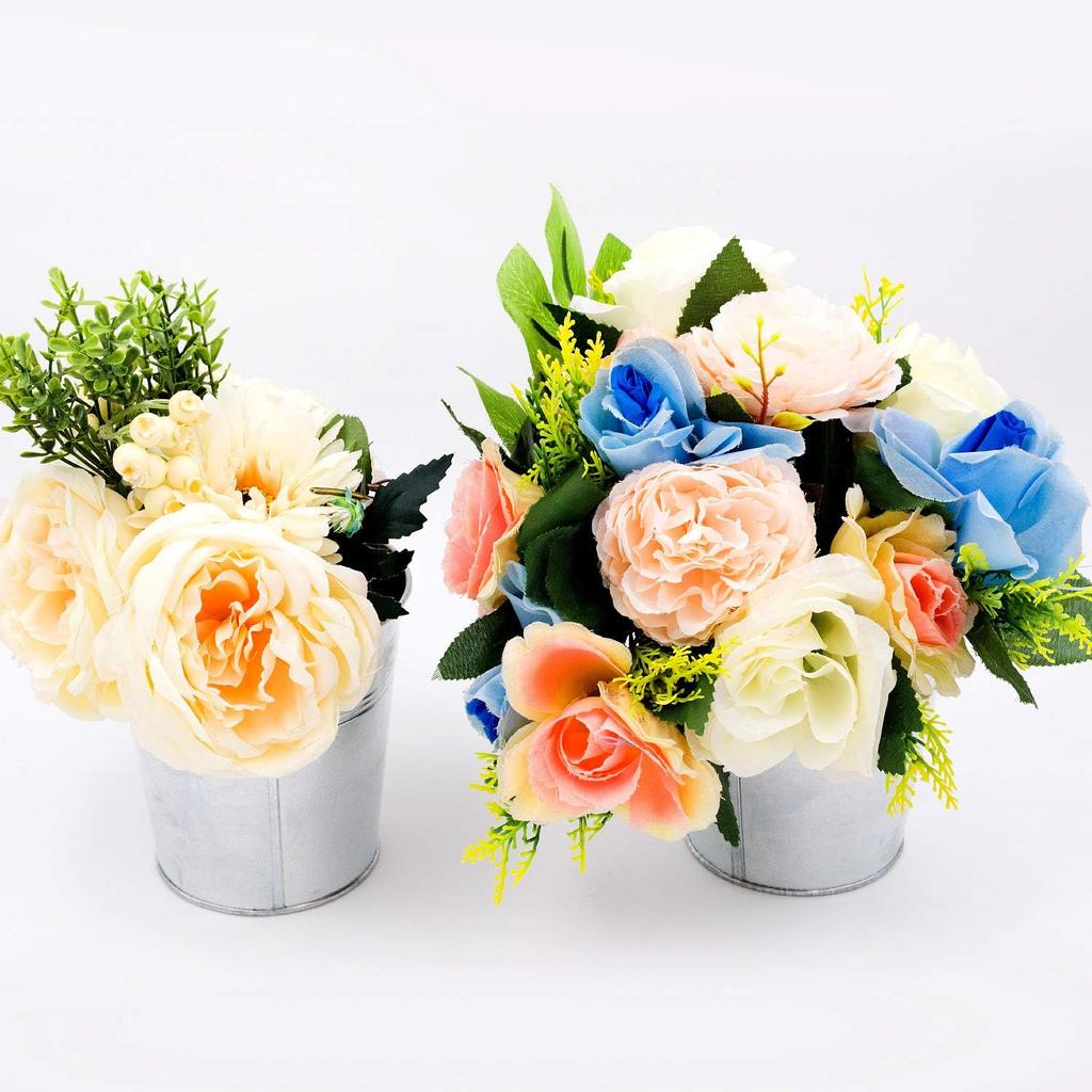 KINJOEK 8 Packs 4.72 X 4.72 X 3.54 Inch Galvanized Bucket Metal Planter, Silver Round Flower Pot Plant Basket for Balconies, Gardens, Patios, Office,