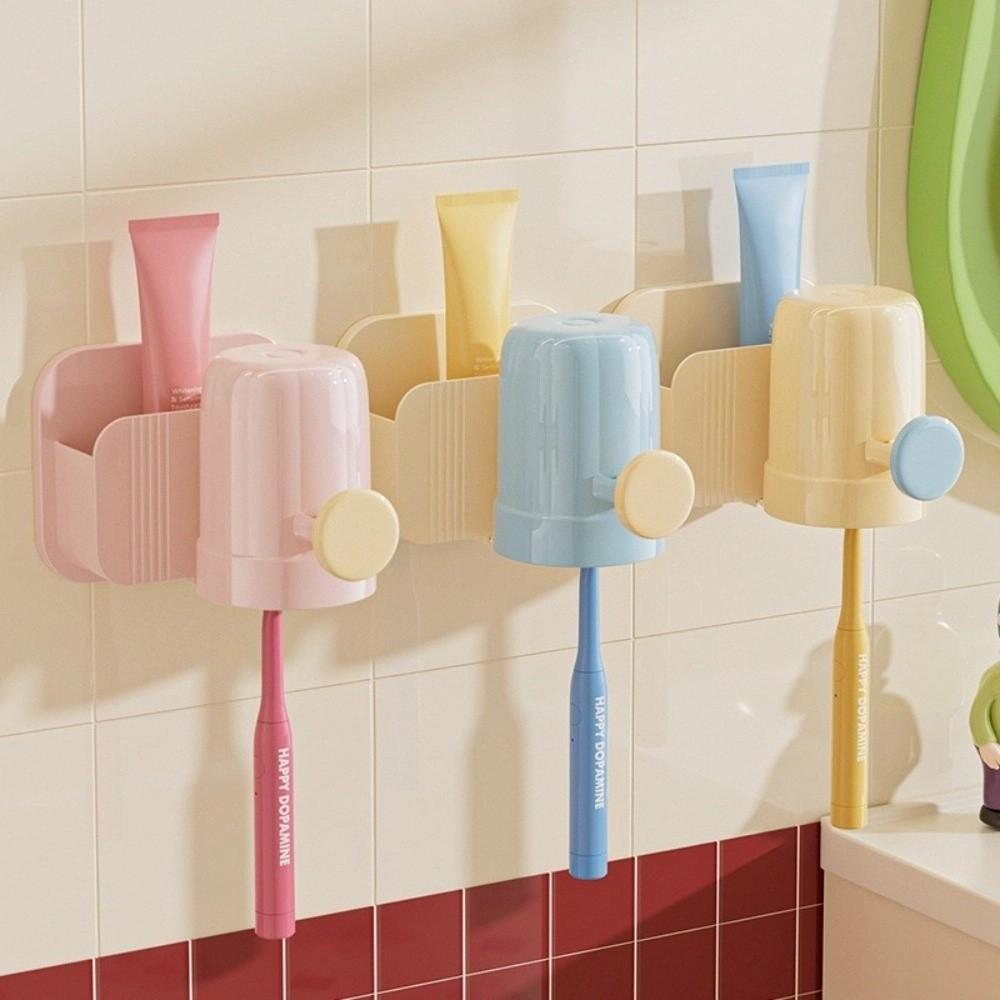 Plastic Toothbrush Storage Rack Dopamine No Drilling Rack Mouthwash Cup Holder  Bathroom Storage