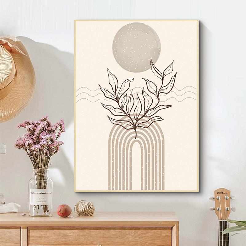 Bohemian Canvas Poster Vintage Minimalist Line Leaf Wall Art Geometric Prints For Modern Living Room Home Decor Unframed
