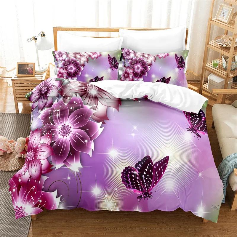 Butterfly pattern bedding set 3D digital printing fashion design decoration king size set three-piece set