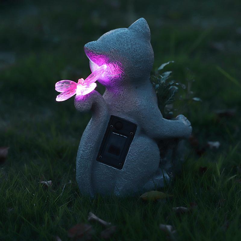 Solarne Kreatywne Światło Ogrodowe Symulacja Kot Żywiczny Ornament Balkon Ogród Trawnik Dekoracja Światło Krajobrazowe
