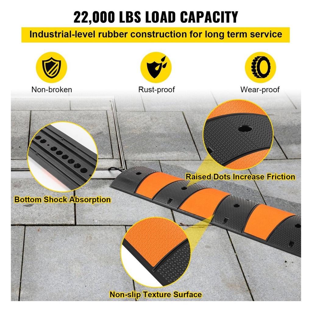 Rubber Speed Control Hump, Dual Channel, 2 Units, 72.8" Length, Supports Up to 22000 LBS, Dimensions 72.8 x 12.2 x 2.2, Suitable for Asphalt,