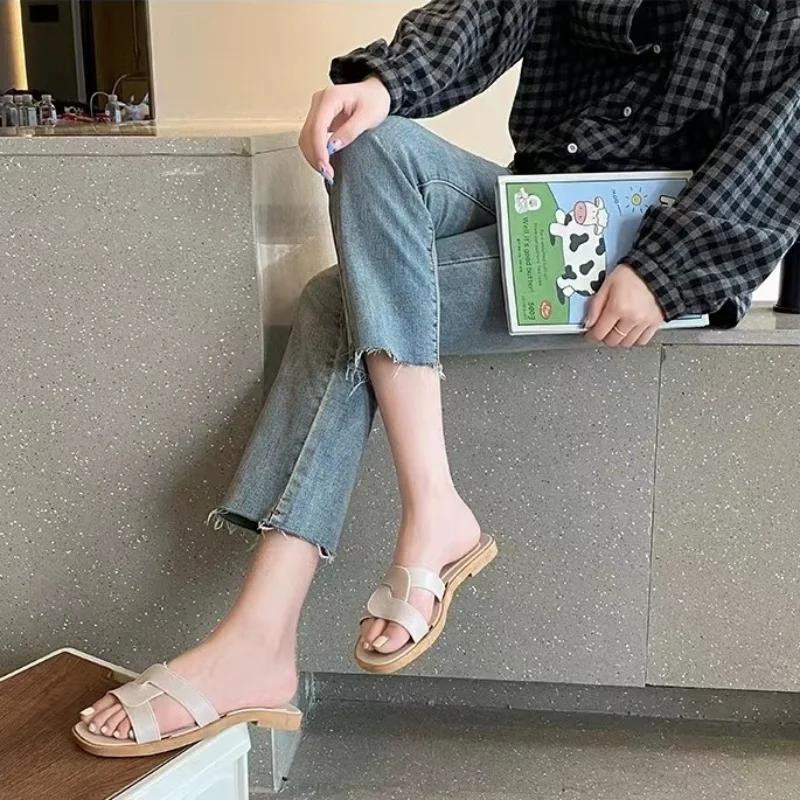 Slides Open Toe Flat White Woman Slippers Sandals Shoes for Women on Beach Outside Black Brown Indoor New Style Promotion I Vip