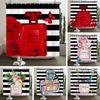 Perfume Bottle Flower Shower Curtain Set Black White Stripes Fashion Girl Woman Bathroom Decor Polyester Bath Curtains Hooks