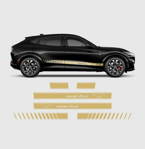 Полная оклейка кузова Ford Mustang Mach-E, гоночные наклейки и наклейки на боковые юбки