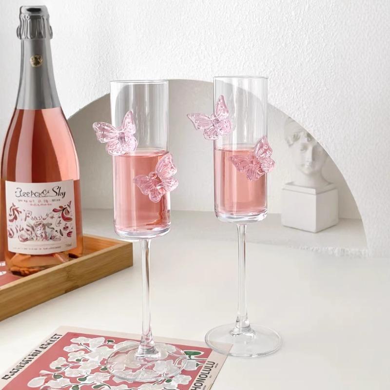 1PC High - Value Butterfly Champagne Glass with High Stem Cocktail Glass Home Crystal Glass