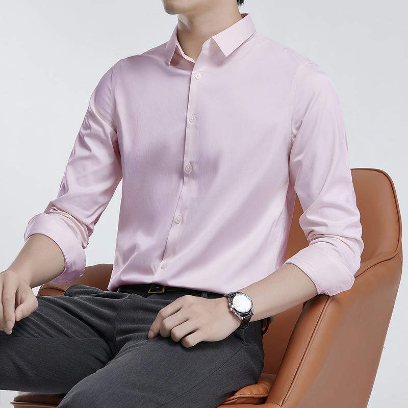 Camicia mercerizzata non stirabile da uomo, manica lunga, antipiega, camicia da cerimonia, tinta unita