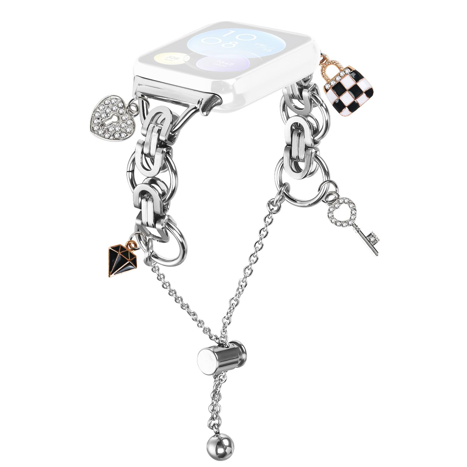 

For Xiaomi Redmi Watch 4 Silver Watch Band Adjustable Single Chain Style Metal Alloy Strap A