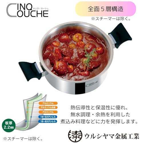 Urushiyama Metal Industry Steamer, 20cm, Heat Conductivity and Heat Retention for Delicious Cooking, Stainless Steel, Gas and Induction Compatible, Ma