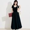 Women's A-line Short Sleeve Dress, 2025 Summer: Wild Berry Patchwork, Cinched Waist, Slim Fit, Elegant Long Length