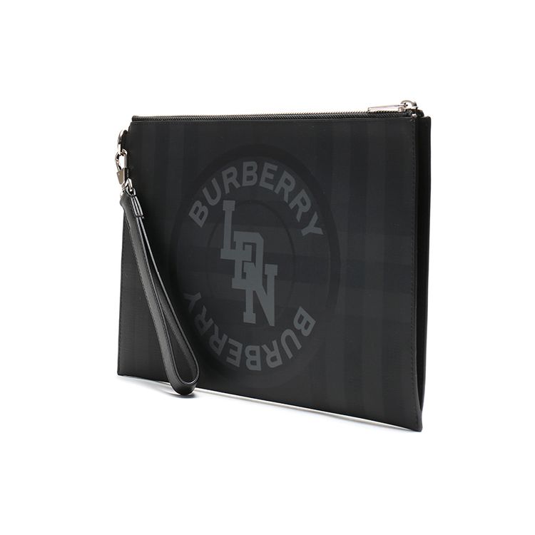 Burberry London Check Logo Pattern Fabric Clutch Bag Men Clutch Bag Dark-Charcoal 8022559