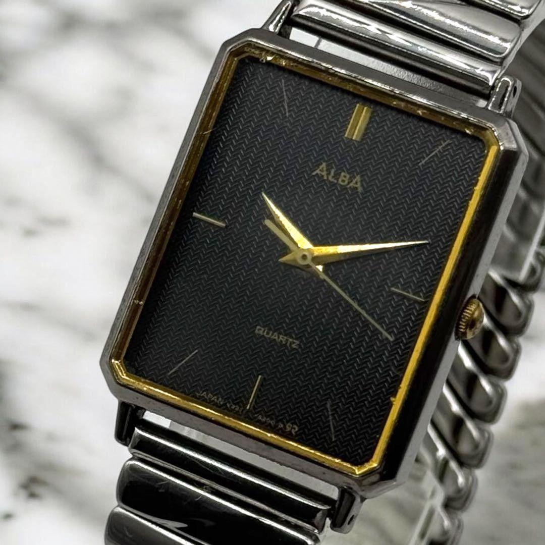 Good Condition Working Item SEIKO ALBA Alba Quartz Watch Square Black Dial