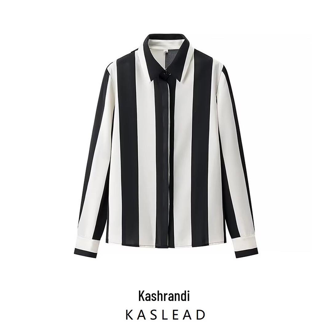 

2025 Spring Women s European & American Striped Long Sleeve Fashion Shirt XS