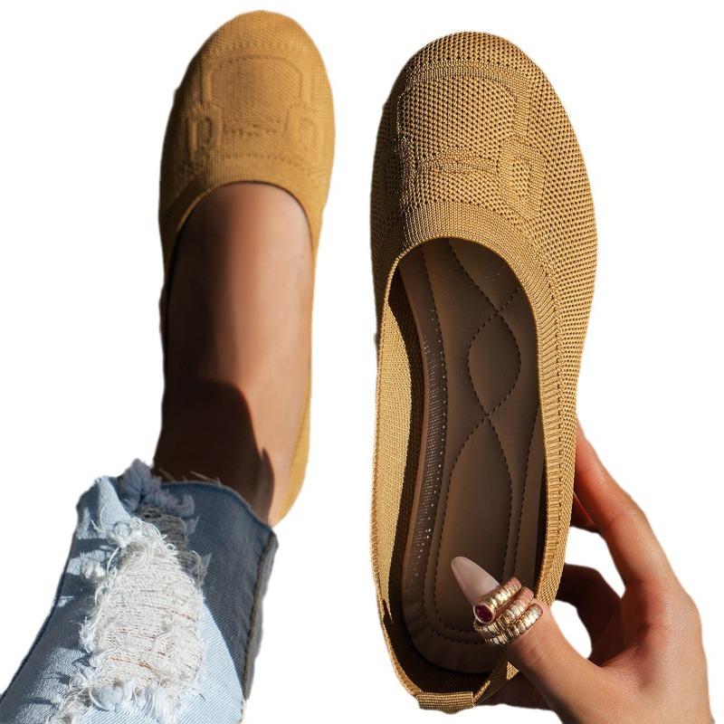Módní dámské ploché boty, jednobarevné pletené kancelářské boty, ležérní prodyšné baletní boty z měkké síťoviny, dámské mokasíny, zapatos de mujer