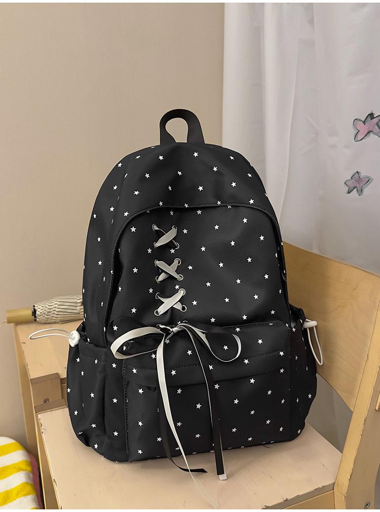 Schoolbag Star Bow Rope Backpack Women's Commuter Casual Large Capacity School Bag Lightweight Trend Versatile Fashion Backpack