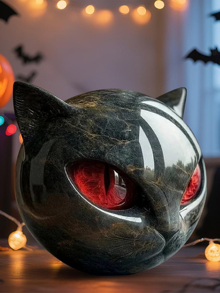 Resin Cat Head Stone Decorative Art Statue Cat Stone Statute for Halloween Bedroom Bookshelf Decoration
