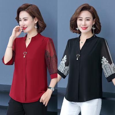 Korejiešu krekli Topi Sieviešu Blūzes Biroja šifona krekli Eleganti V veida apkakle ar 3/4 piedurknēm Sieviešu topi blusas