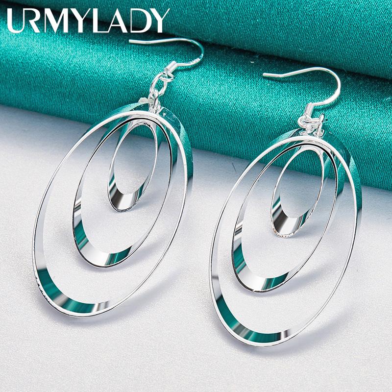 925 Sterling Silver Oval Multi Circle Swirl Earrings for Women Wedding Engagement Party Fashion Jewelry