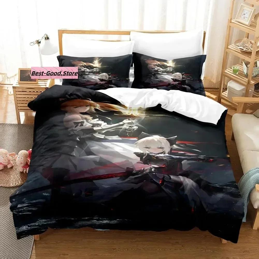 Kawaii Fate Saber Bedding Set Single Twin Full Queen King Size Bed Set Aldult Kid Bedroom Duvetcover Sets 3D Anime Bed Sheet Set