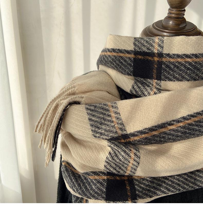 Damen Mehrfarbiger Karoschal mit Quasten - Polyester Faux Kaschmir Schal Wrap, Unisex Winter Warm Lässig Dick Halsschal, Weich Bequem