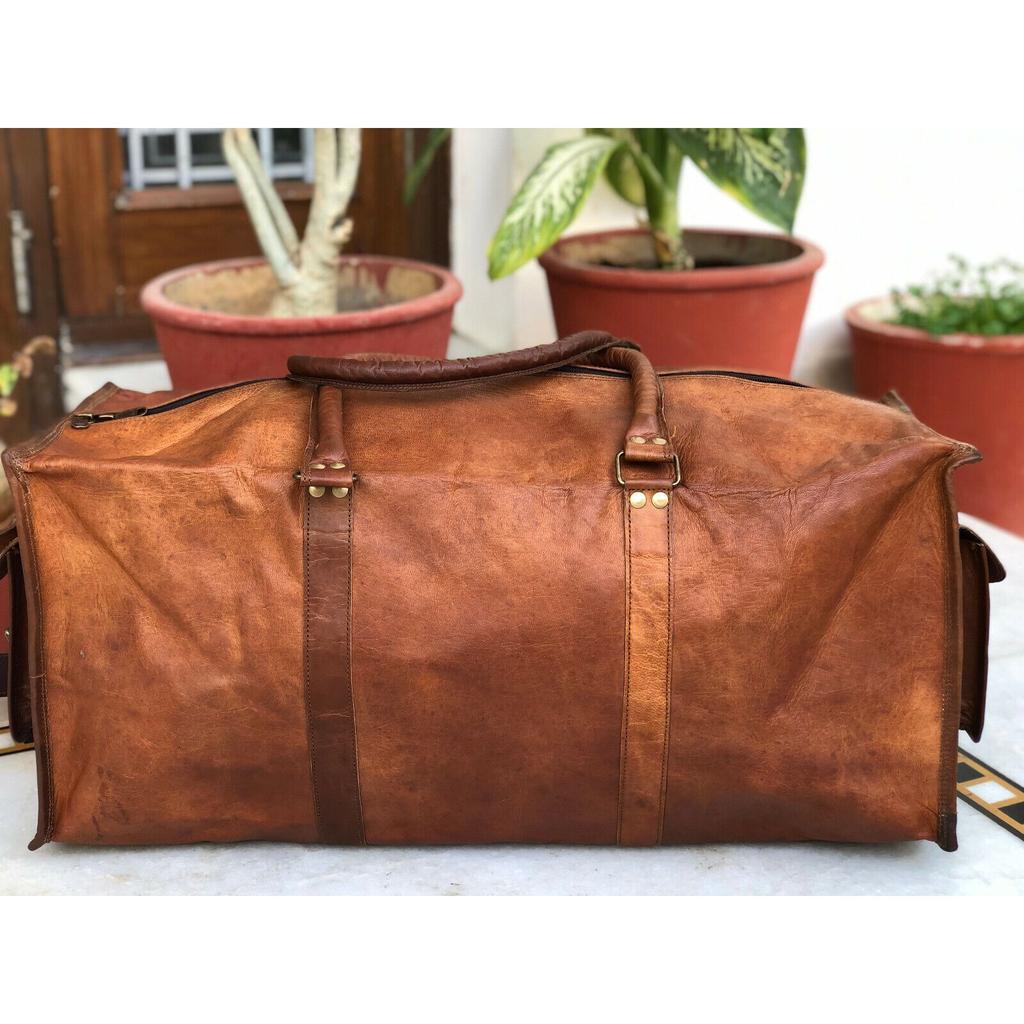 Große Vintage-Reise-Reise-Wochenend-Übernachtungstasche für Herren aus Leder