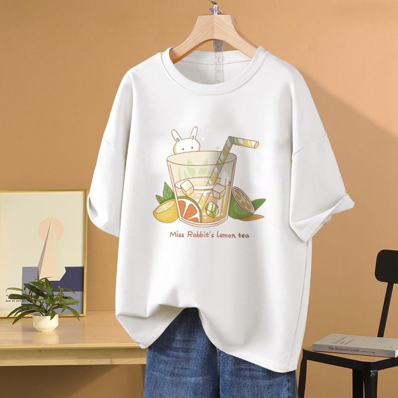

Женские топы, футболка L-5XL из 100% хлопка, футболка больших размеров с коротким рукавом, женский топ с героями мультфильмов, летние милые футболки с круглым вырезом, большие футболки L белый