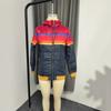 New Women's Casual Cropped Printed Hooded Padded Jacket, Fall Winter Color Block Cotton Parka For Women