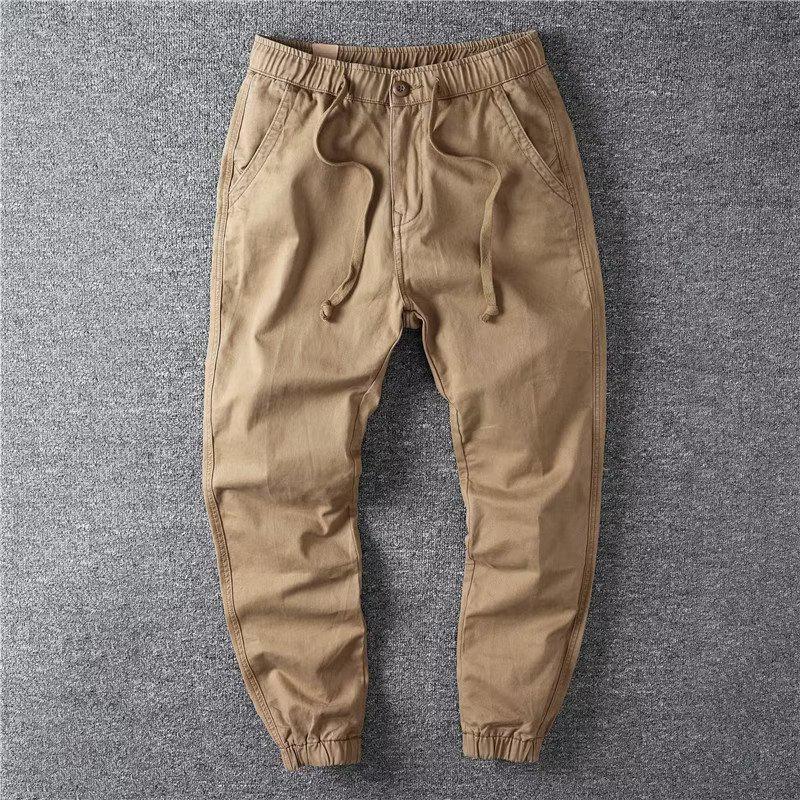 Herren Schwere Retro Einfarbige Bündchen Freizeithose für Frühling und Herbst - Japanischer Khaki Arbeitsstil